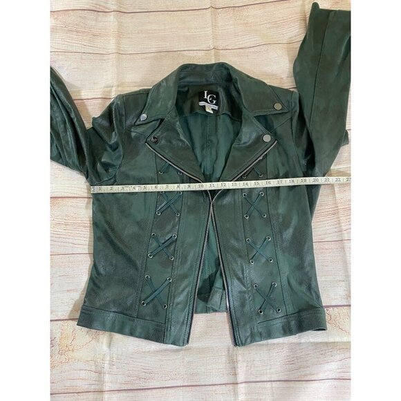 Lena Gabrielle Women's Green Faux Leather Open Front Blazer - 16 - Picture 9 of 12